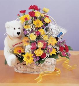 Get well soon wish with teddy bear