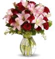 Anniversary bouquet with red roses and asiatic lilies
