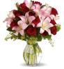 Anniversary bouquet with red roses and asiatic lilies