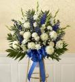 White and blue sympathy standing basket